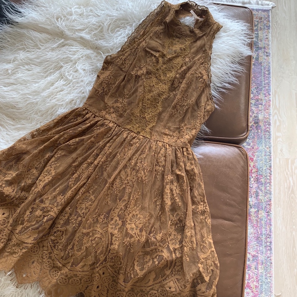 Free People Gold Autumn Lace Dress